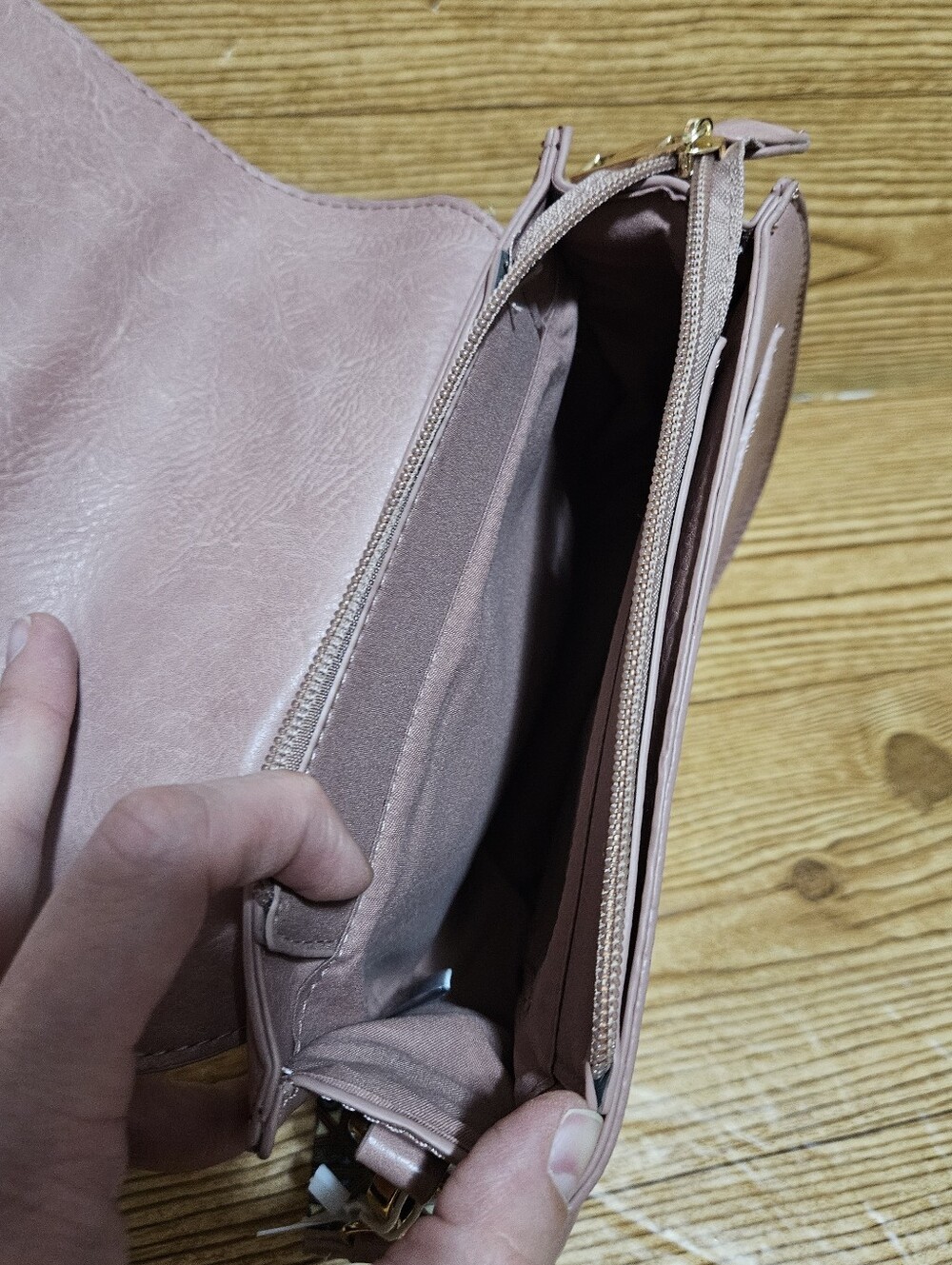 Vegan Leather Purse Crossbody Strap Pink Gold Grommet - Picture 3 of 11